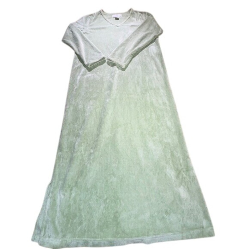 Karen Neuburger Plush Lounge Dress V-Neck Long Sleeve Cozy Comfy Green M